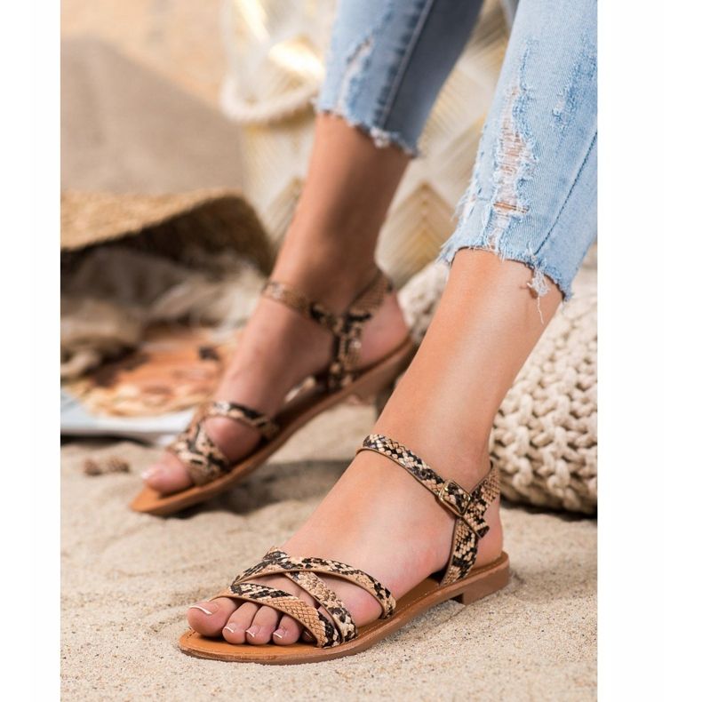 SHELOVET Sandale pe toc plat multicolor 1