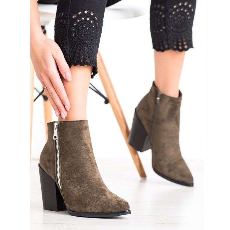 Marquiz Cizme calde cu fermoar decorativ maro verde 2