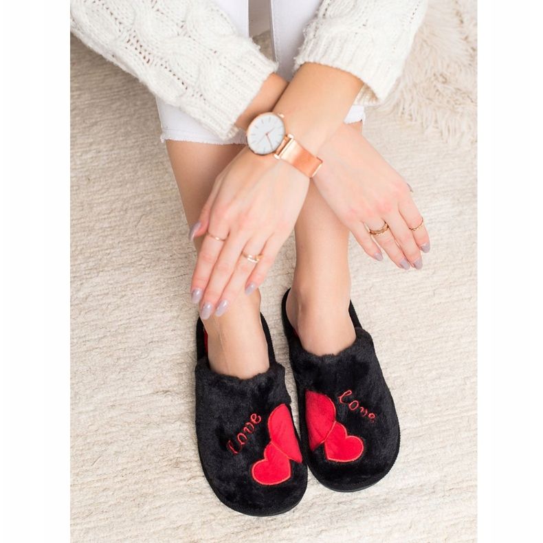 Bona Papuci de dragoste calzi negru roșu 1