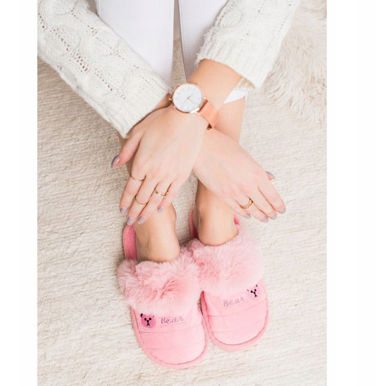 Bona Papuci Cu Blana De Urs roz 1