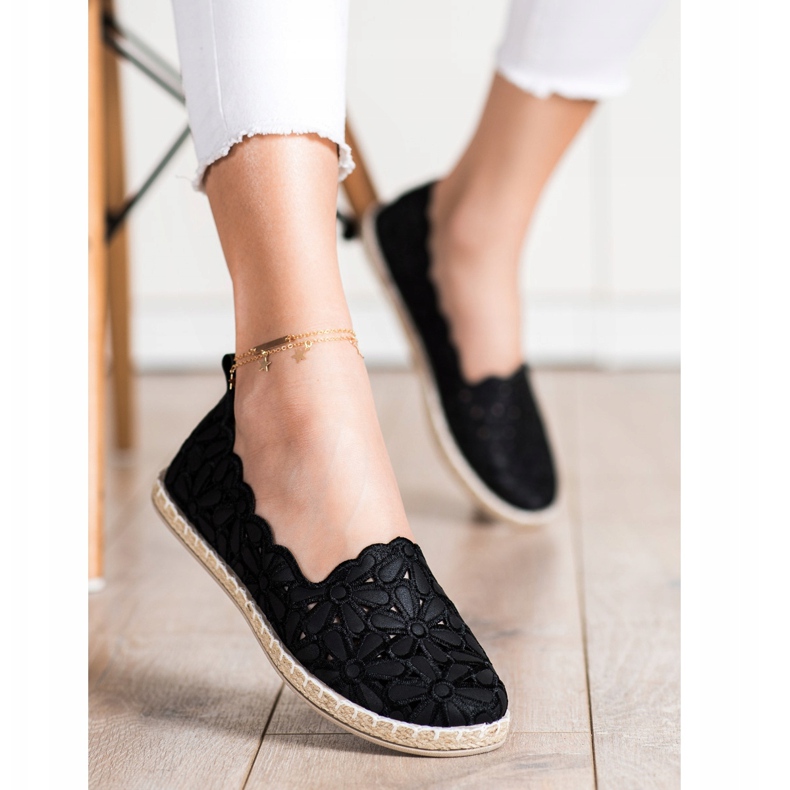 SHELOVET Espadrile cu model floral negru 1