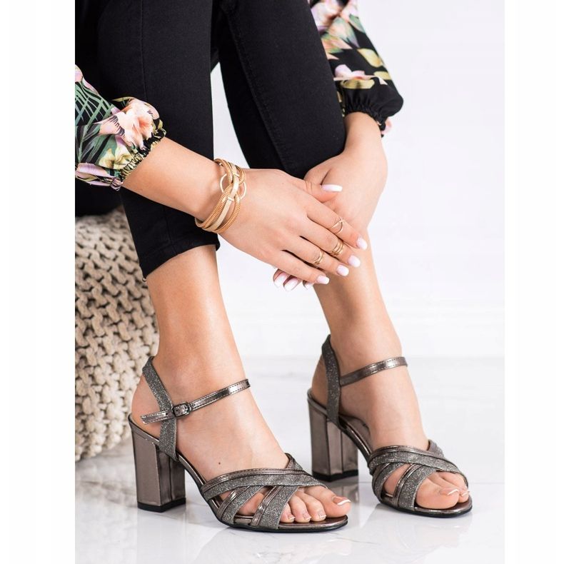 SHELOVET Sandale cu toc strălucitor maro 1