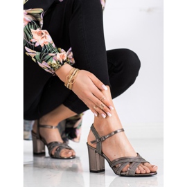 SHELOVET Sandale cu toc strălucitor maro 2