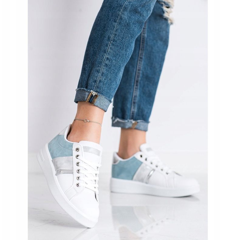 SHELOVET Pantofi sport cu inserție din piele de căprioară alb albastru 1 SHELOVET Pantofi sport cu inserție din piele de căprioară alb albastru 1