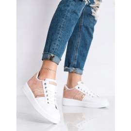 SHELOVET Pantofi sport cu inserție din piele de căprioară alb roz 1 SHELOVET Pantofi sport cu inserție din piele de căprioară alb roz 1