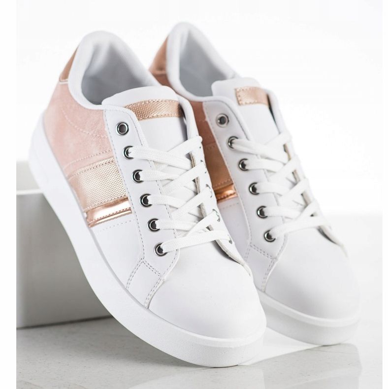 SHELOVET Pantofi sport cu inserție din piele de căprioară alb roz 2 SHELOVET Pantofi sport cu inserție din piele de căprioară alb roz 2