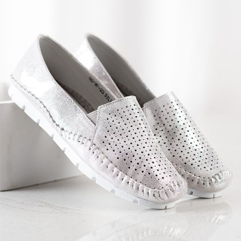 Goodin Mocasini din piele argintie gri 2