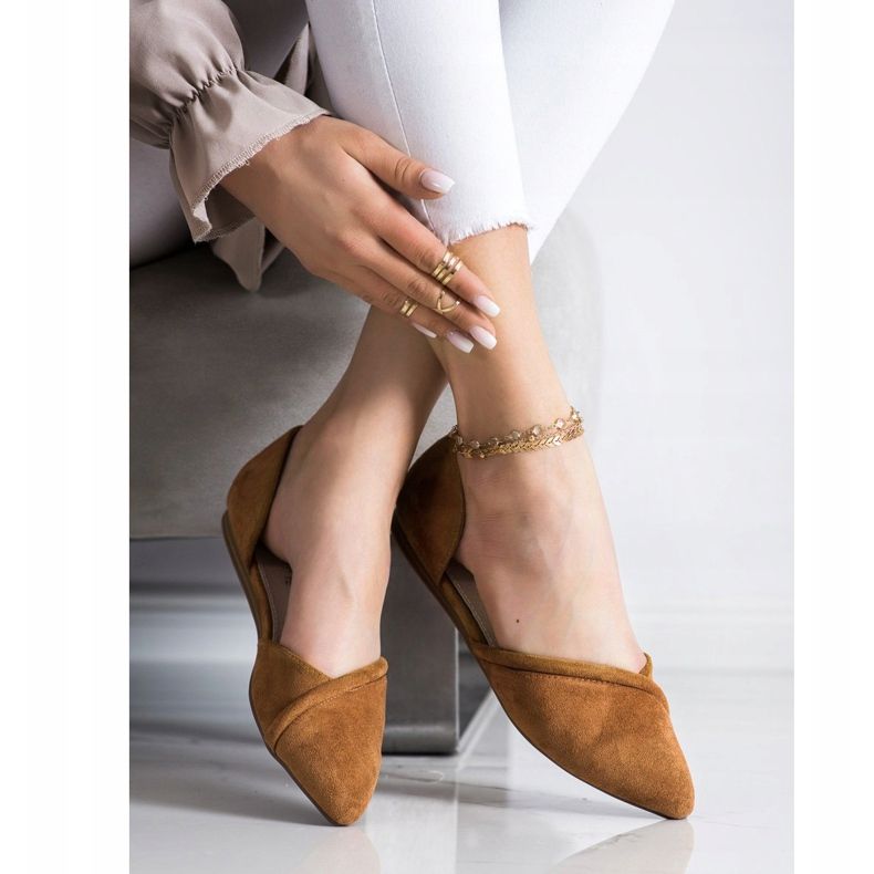 Goodin Balerini din piele intoarsa cu decupaj maro 1 Goodin Balerini din piele intoarsa cu decupaj maro 1