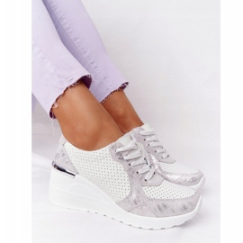 S.Barski Tenisi din piele cu piele S. Barki alb-argintiu 1