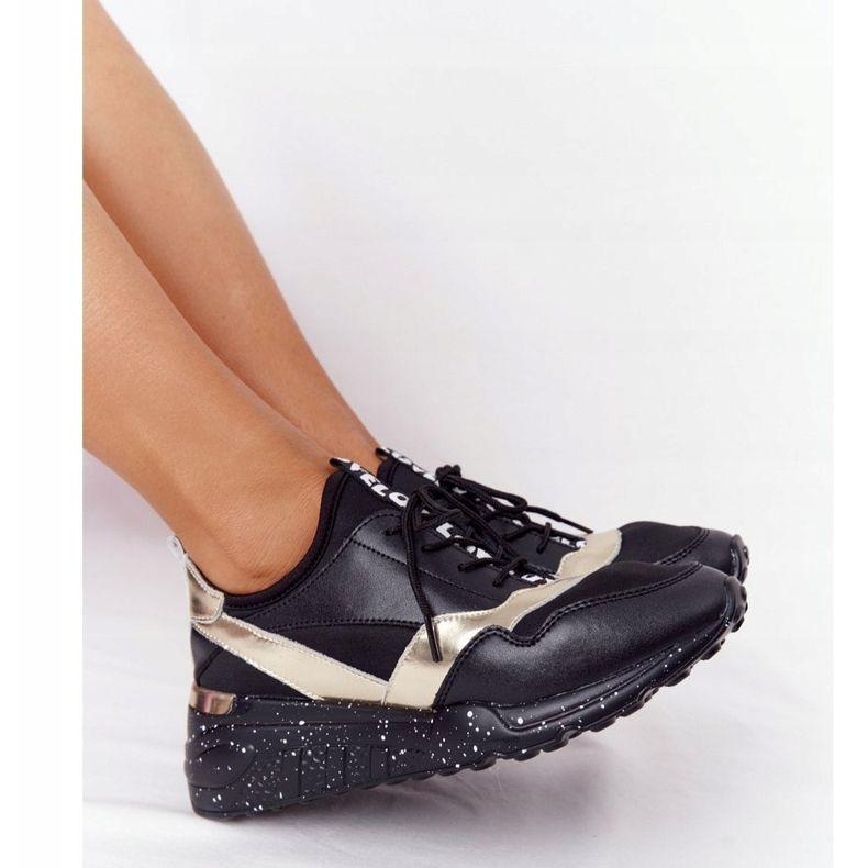 Tenisi din piele cu piele S.Barski negru și auriu 1