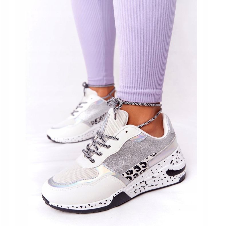 NEWS Adidași pentru femei, cu toc alb, cu brocart Avery 21SP26-3974 negru argint 1