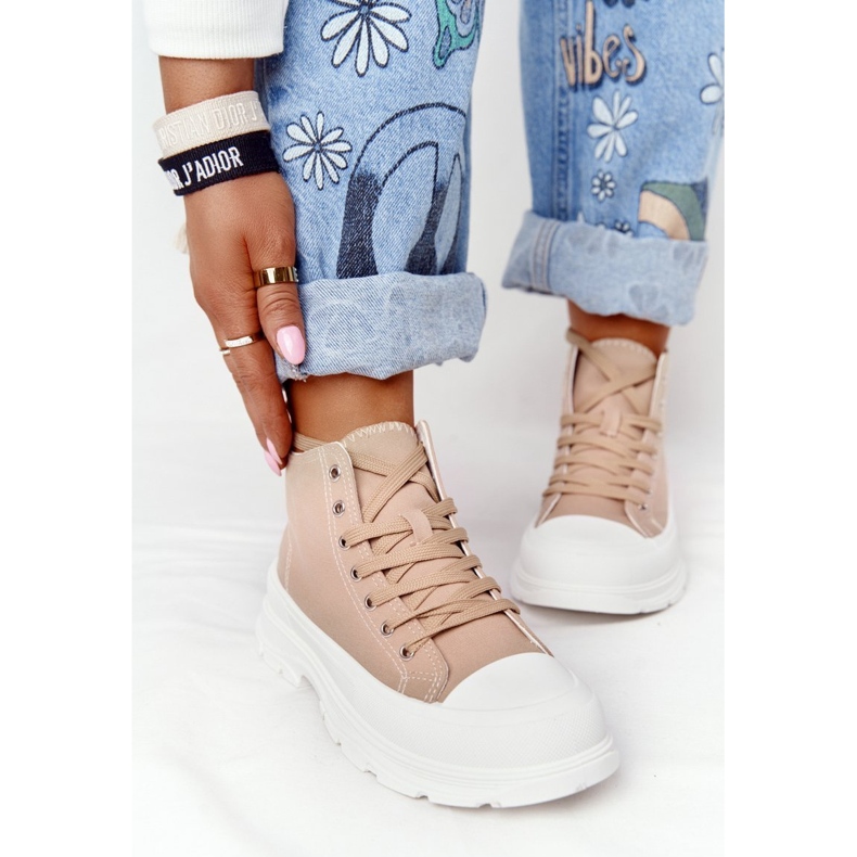 Adidași înalți pentru femei pe talpă mare, maro deschis, trissy 2