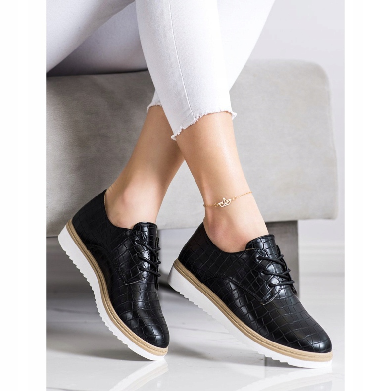 SHELOVET Pantofi negri cu imprimeu șarpe negru 2