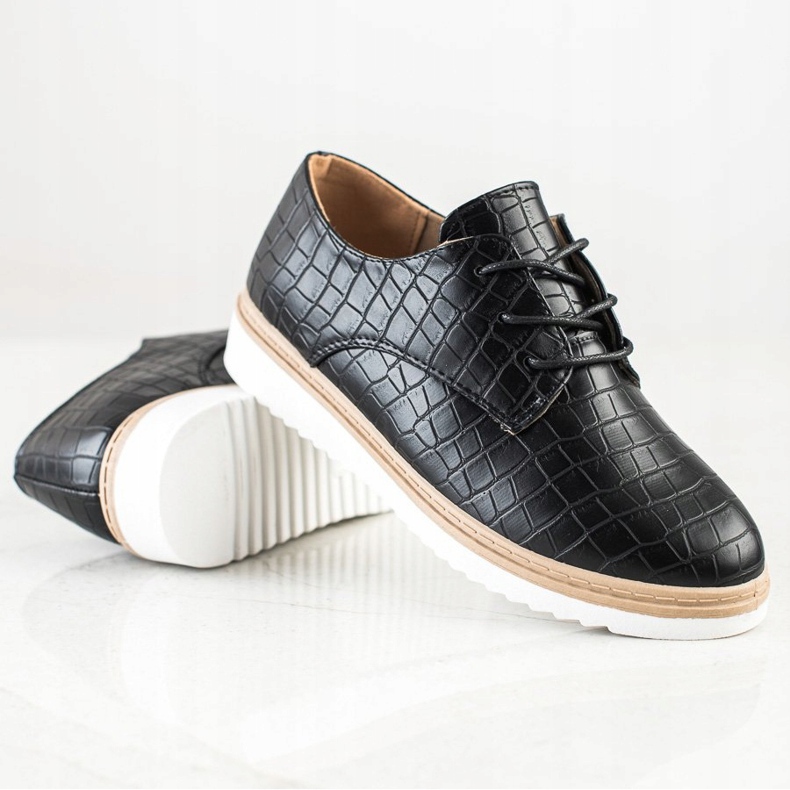 SHELOVET Pantofi negri cu imprimeu șarpe negru 1