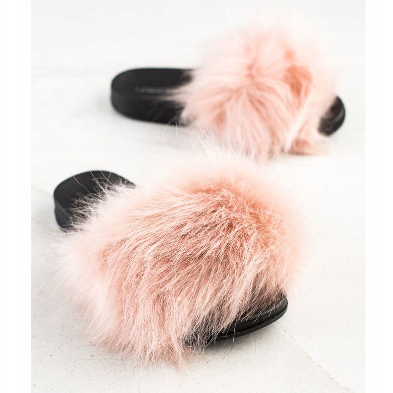 SHELOVET Papuci eleganți cu blană roz 1