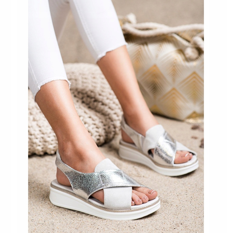 Sandale confortabile pe platforma Sergio Leone SK029 argint gri 1