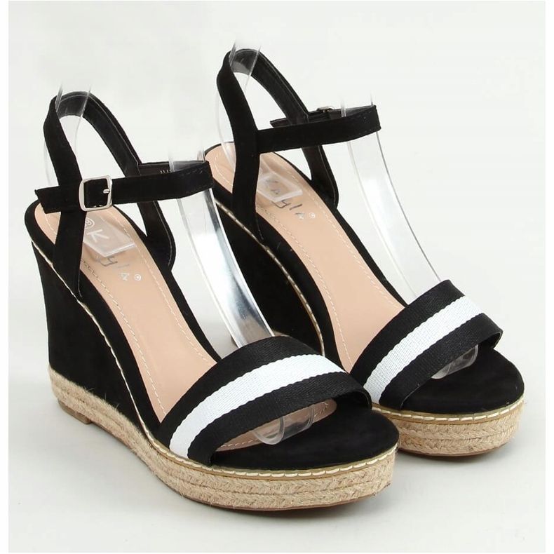 Sandale negre pe o pană neagră LL6320 Negru 1