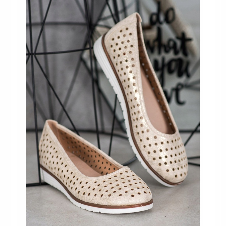 Kylie Ballerine ajurate cu sclipici bej de aur 1