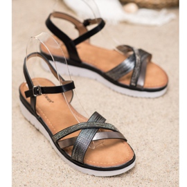 Small Swan Sandale confortabile cu zirconiu cubic negru 1