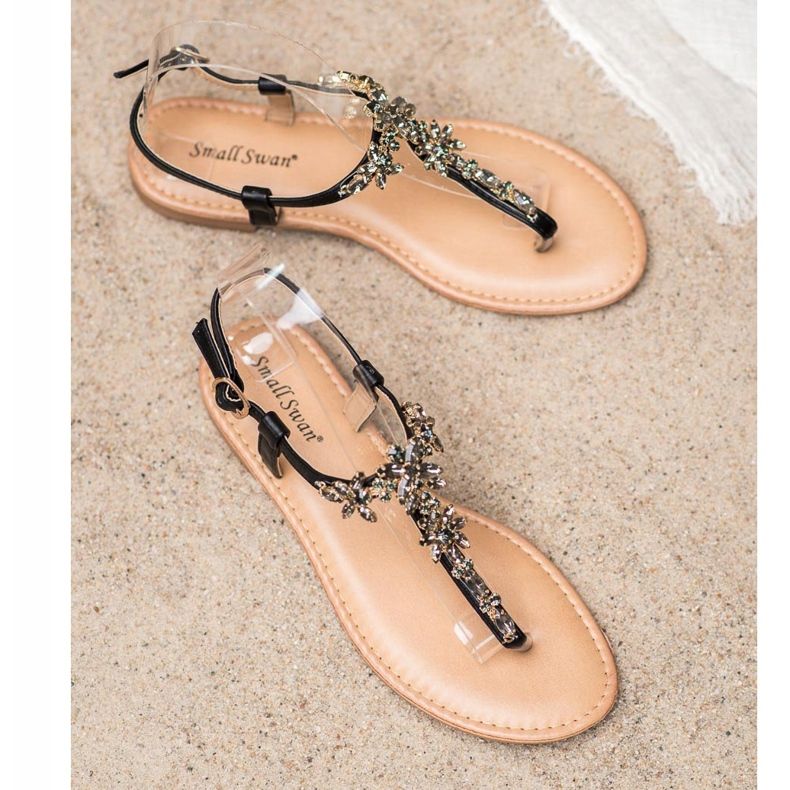 Small Swan Sandale elegante cu zirconiu cubic negru 1