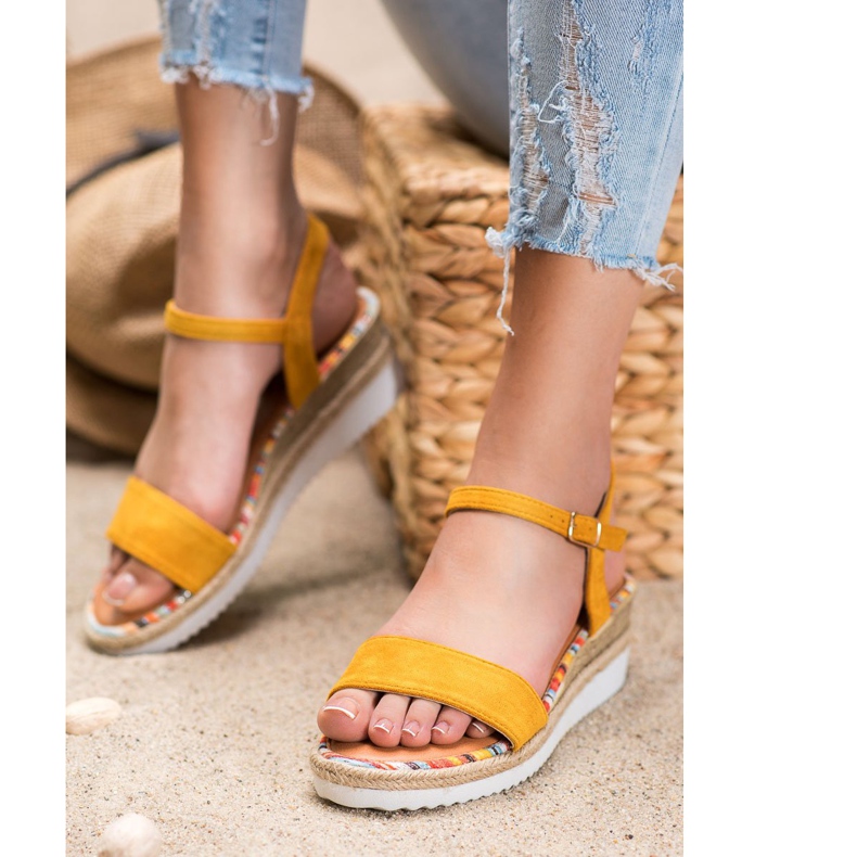 Yes Mile Sandale confortabile din piele de căprioară galben 2