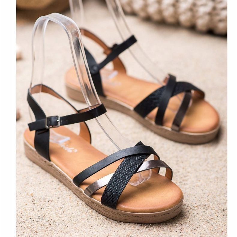 Weide Sandale elegante din piele ecologică negru 1