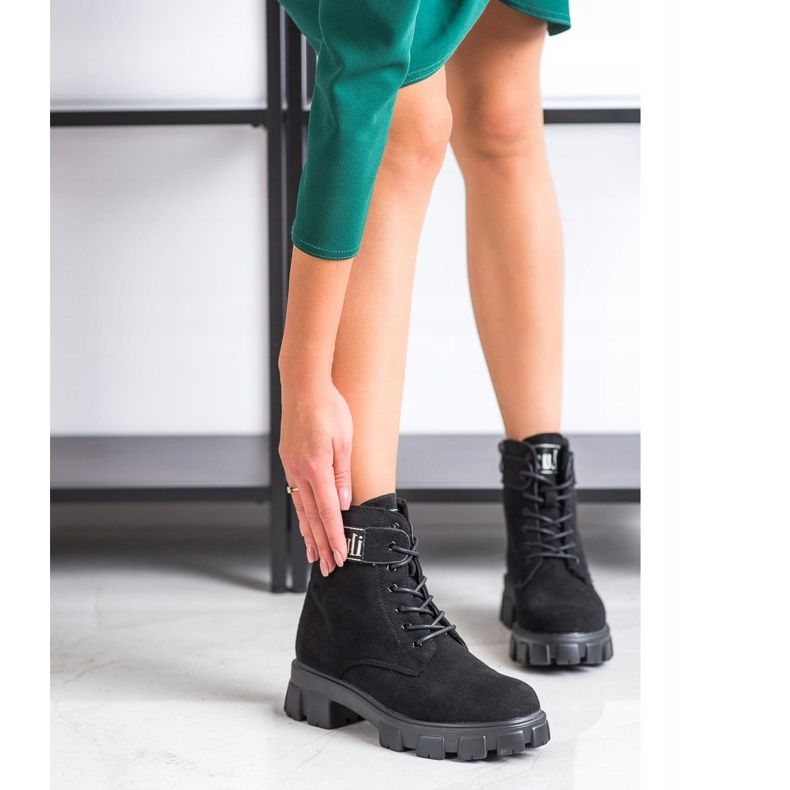 Weide Trappers din piele de căprioară pe platformă negru 2