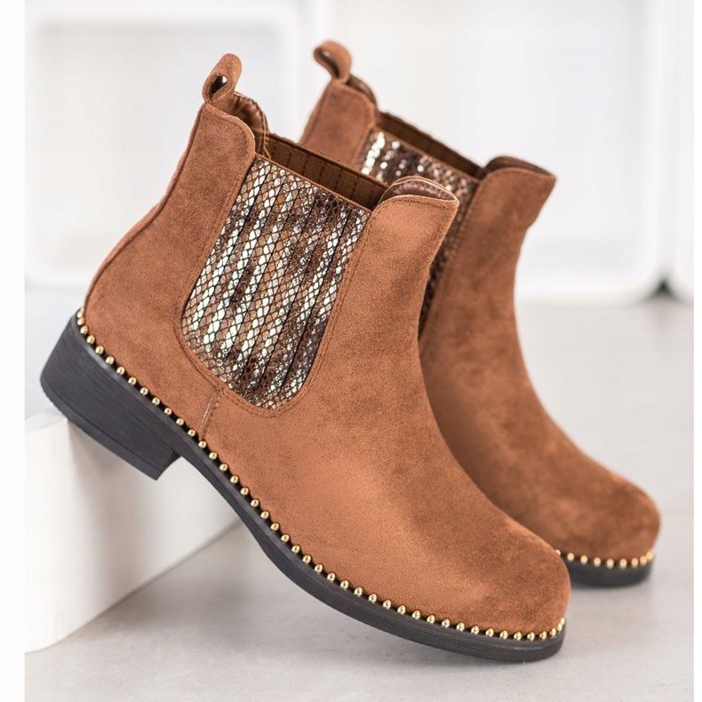 SHELOVET Ghete Chelsea elegante maro 1