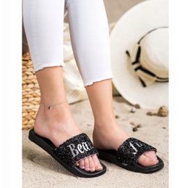 SHELOVET Frumoși papuci cu cristale negru 2