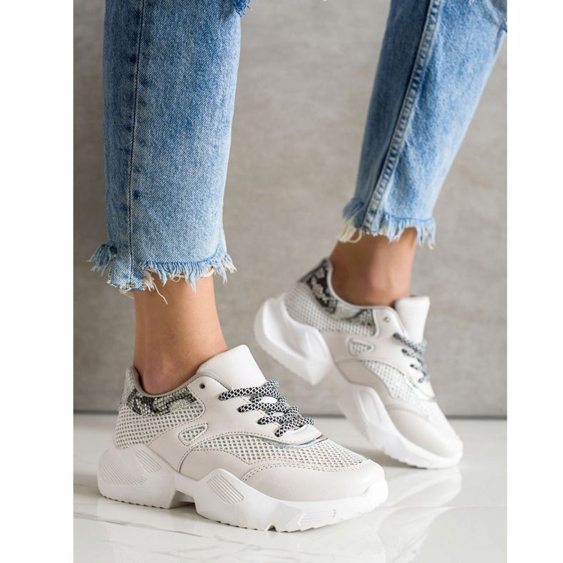 SHELOVET Adidași cu imprimeu șarpe gri bej 2