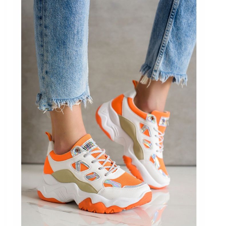 SHELOVET Adidași cu șireturi de modă alb portocale multicolor 2 SHELOVET Adidași cu șireturi de modă alb portocale multicolor 2