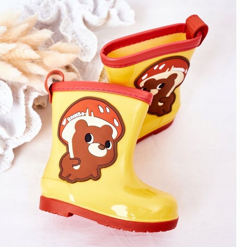 Galoși galbeni pentru copii cu ursuleț de pluș 1