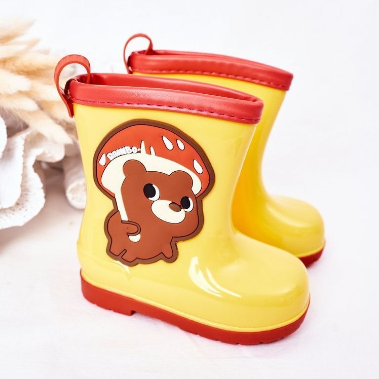 Galoși galbeni pentru copii cu ursuleț de pluș 2