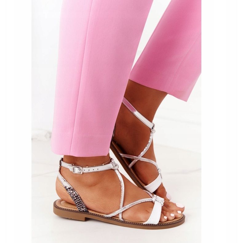 S.Barski Sandale plate S. Barski LJ281 Alb și Argintiu 2