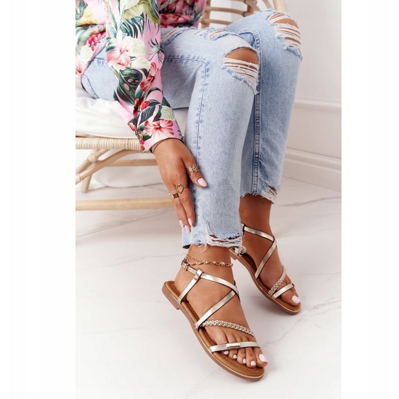 S.Barski Sandale cu împletitură S. Bararski 152-1 Aur de aur 1