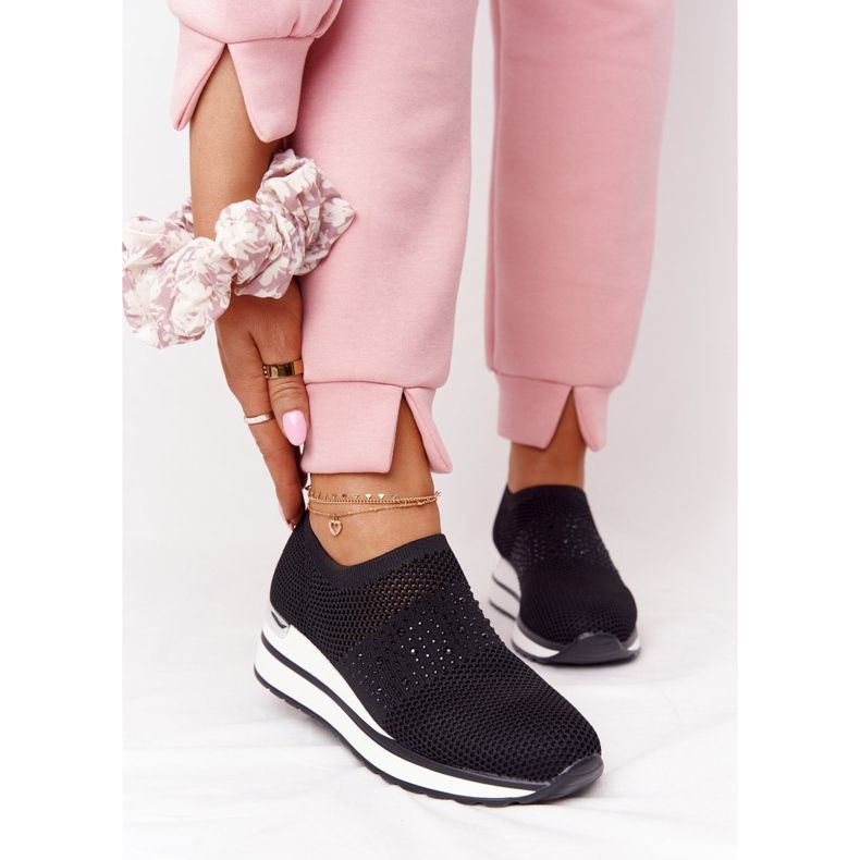 Adidași deschise Slip-On On Wedge Black Sophia alb negru 1