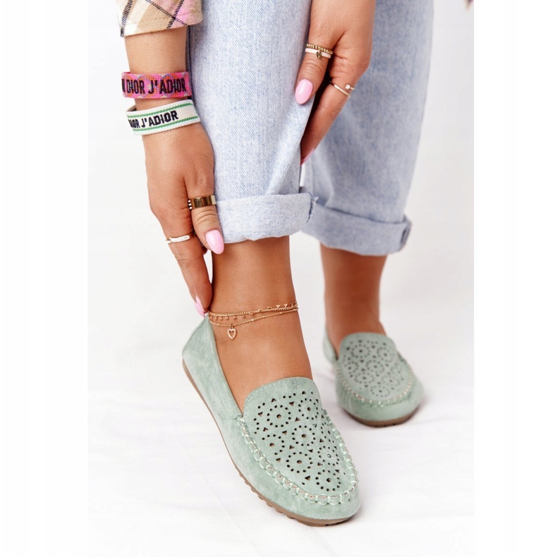 Mocasini din piele de căprioară verde Molly pentru femei 1