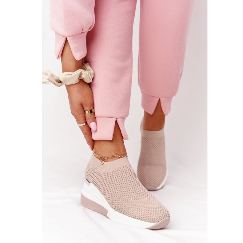 Adidași deschisi Slip-On On Wedge Beige Harmony bej alb 2