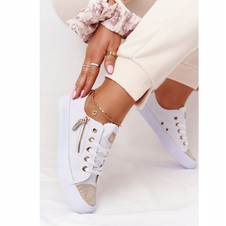 Adidași pentru femei cu fermoar Festivalul Alb-Auriu de aur 2