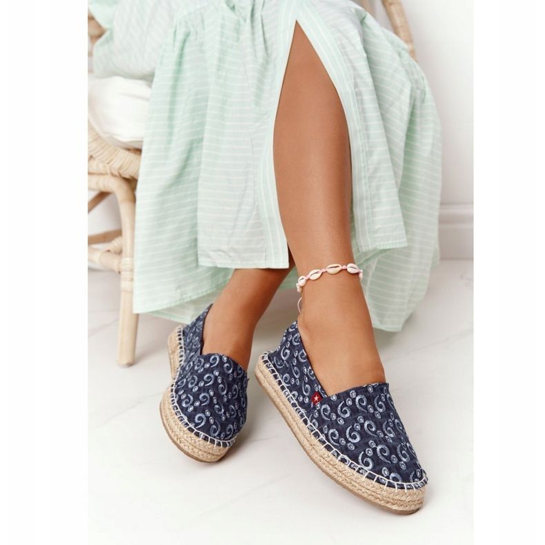 Espadrile pe o platformă împletită Big Star AA274628 Blue Navy bej albastru marin 2