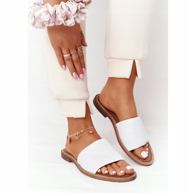 Papuci din piele cu matlasare Nicole 2650 White alb 2