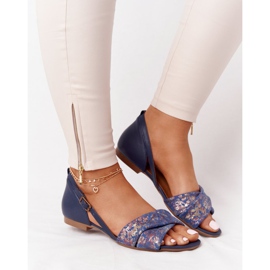 Sandale din piele cu flori Maciejka 04614-43 Blue Navy albastru marin de aur 2 Sandale din piele cu flori Maciejka 04614-43 Blue Navy albastru marin de aur 2