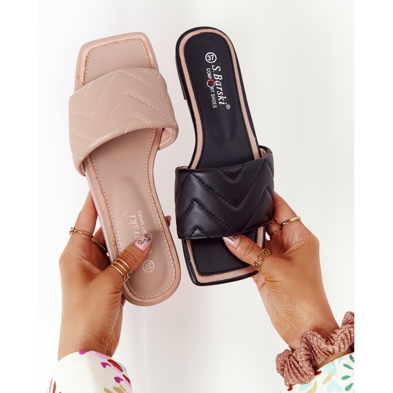 S.Barski Papuci din piele cu matlasare S. Barski 331-42 Cappuccino bej 1