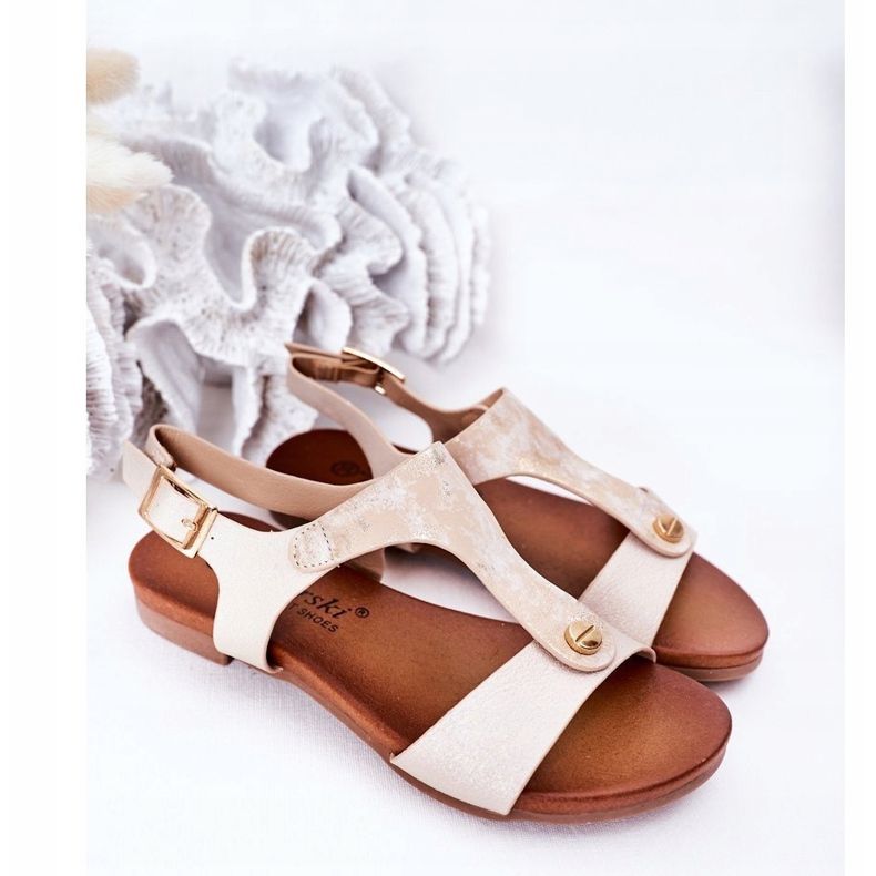 S.Barski Sandale pentru copii S. Bararski Comfort Złote alb argint de aur 1