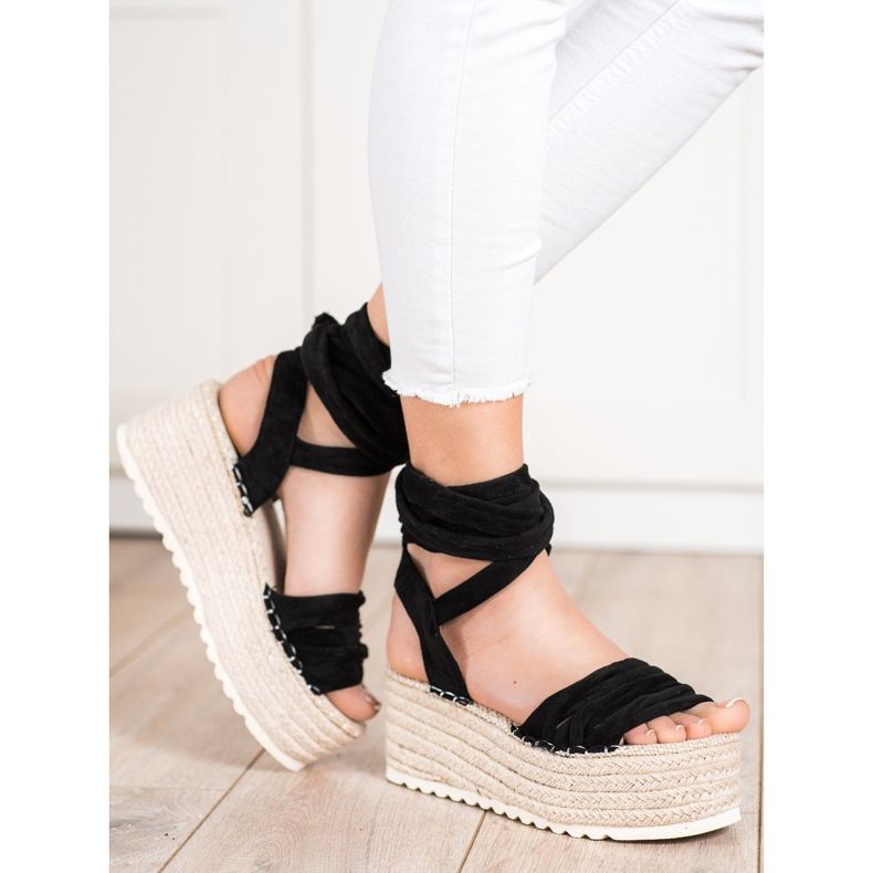 SHELOVET Sandale Espadrilles Legate negru 2