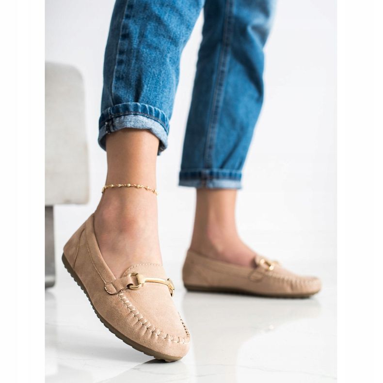 SHELOVET Mocasini din piele de căprioară bej 2