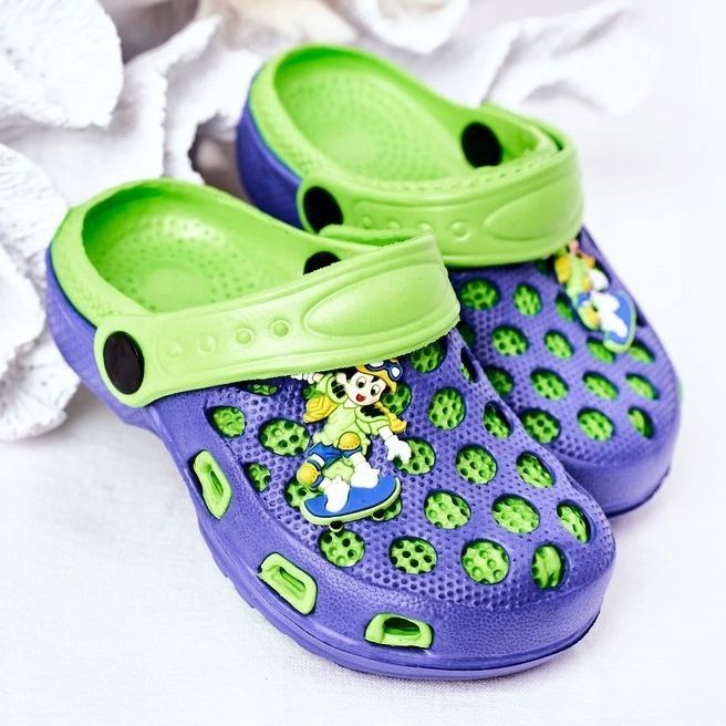 Papuci de spumă pentru copii Crocs Blue Navy-Green Jupiter albastru marin verde 1