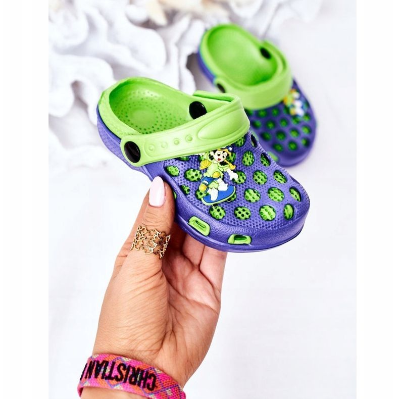 Papuci de spumă pentru copii Crocs Blue Navy-Green Jupiter albastru marin verde 2