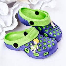 Papuci de spumă pentru copii Crocs Blue Navy-Green Jupiter albastru marin verde 1