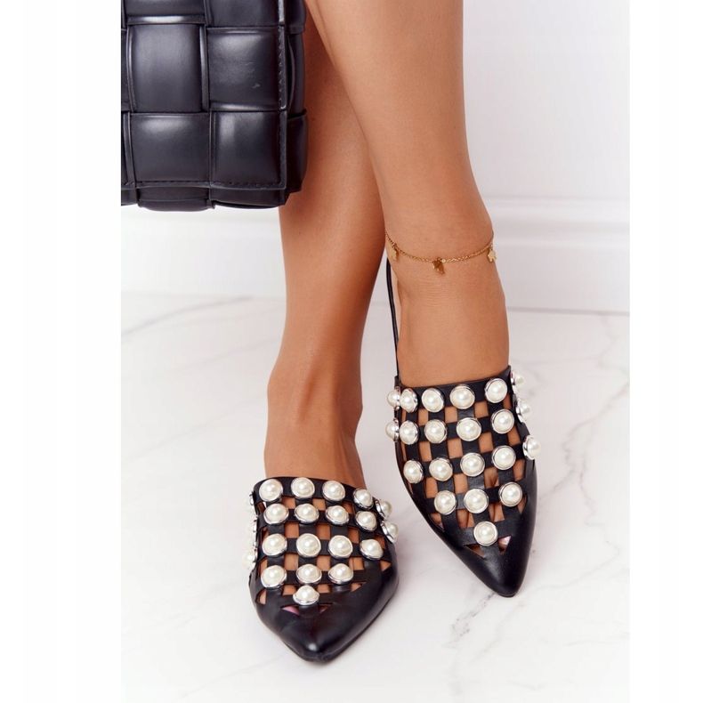 PS1 Papuci Negru Ripple Cu Partea Superioară Și Perle 1